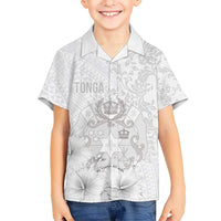 Tonga Faka Sepitema Kid Hawaiian Shirt Ngatu and Floral Pattern with Blooming Hibiscus LT03 Kid White - Polynesian Pride