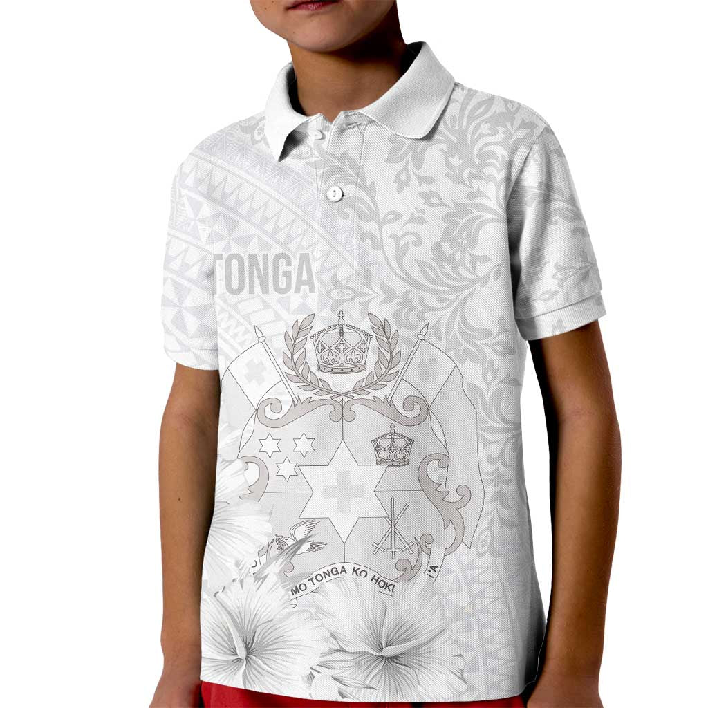 Tonga Faka Sepitema Kid Polo Shirt Ngatu and Floral Pattern with Blooming Hibiscus LT03 Kid White - Polynesian Pride