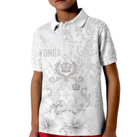 Tonga Faka Sepitema Kid Polo Shirt Ngatu and Floral Pattern with Blooming Hibiscus LT03 Kid White - Polynesian Pride