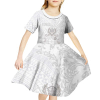 Tonga Faka Sepitema Kid Short Sleeve Dress Ngatu and Floral Pattern with Blooming Hibiscus LT03 - Polynesian Pride