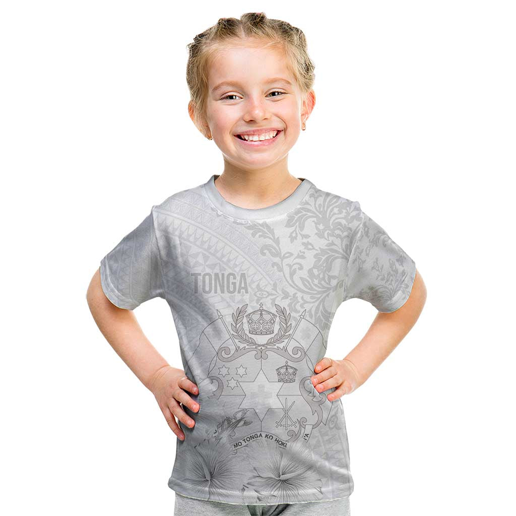 Tonga Faka Sepitema Kid T Shirt Ngatu and Floral Pattern with Blooming Hibiscus LT03 White - Polynesian Pride
