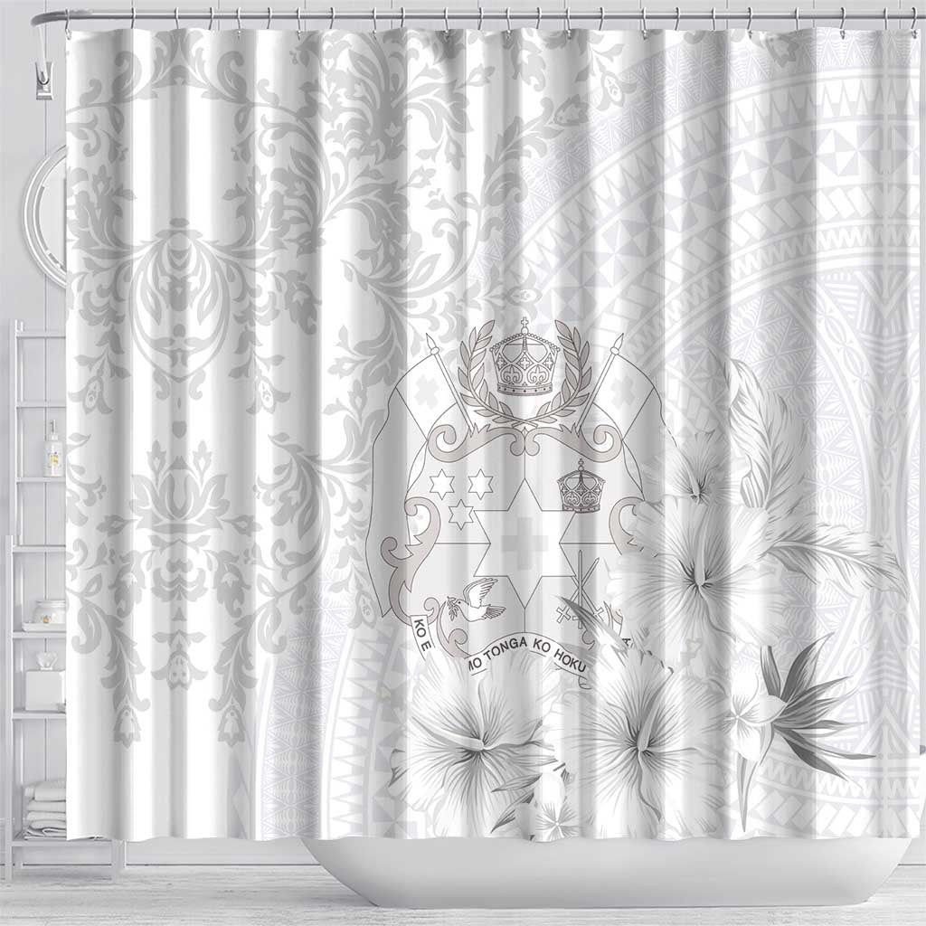 Tonga Faka Sepitema Shower Curtain Ngatu and Floral Pattern with Blooming Hibiscus