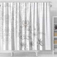 Tonga Faka Sepitema Shower Curtain Ngatu and Floral Pattern with Blooming Hibiscus
