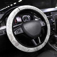 Tonga Faka Sepitema Steering Wheel Cover Ngatu and Floral Pattern with Blooming Hibiscus LT03 Universal Fit White - Polynesian Pride