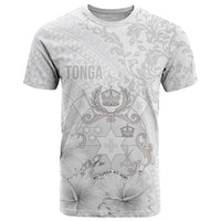 Tonga Faka Sepitema T Shirt Ngatu and Floral Pattern with Blooming Hibiscus LT03 White - Polynesian Pride