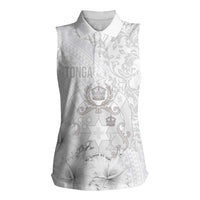 Tonga Faka Sepitema Women Sleeveless Polo Shirt Ngatu and Floral Pattern with Blooming Hibiscus LT03 Female White - Polynesian Pride