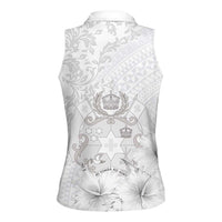 Tonga Faka Sepitema Women Sleeveless Polo Shirt Ngatu and Floral Pattern with Blooming Hibiscus LT03 - Polynesian Pride