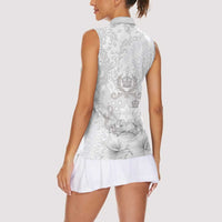 Tonga Faka Sepitema Women Sleeveless Polo Shirt Ngatu and Floral Pattern with Blooming Hibiscus LT03 - Polynesian Pride