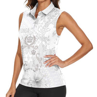 Tonga Faka Sepitema Women Sleeveless Polo Shirt Ngatu and Floral Pattern with Blooming Hibiscus LT03 - Polynesian Pride