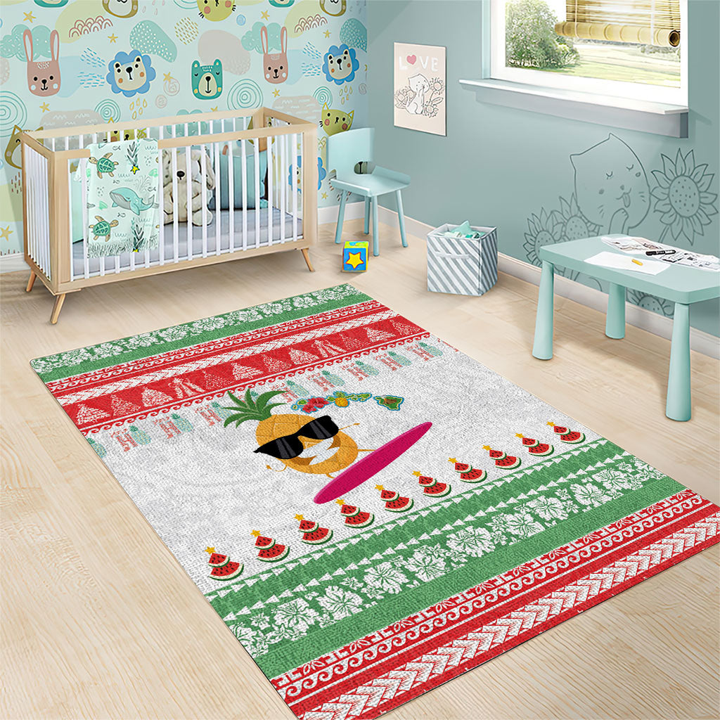 Hawaiian Mele Kalikimaka Area Rug Funny Pineapple Surfing with Map Christmas Stripe Elements LT03 - Polynesian Pride