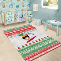 Hawaiian Mele Kalikimaka Area Rug Funny Pineapple Surfing with Map Christmas Stripe Elements LT03 - Polynesian Pride