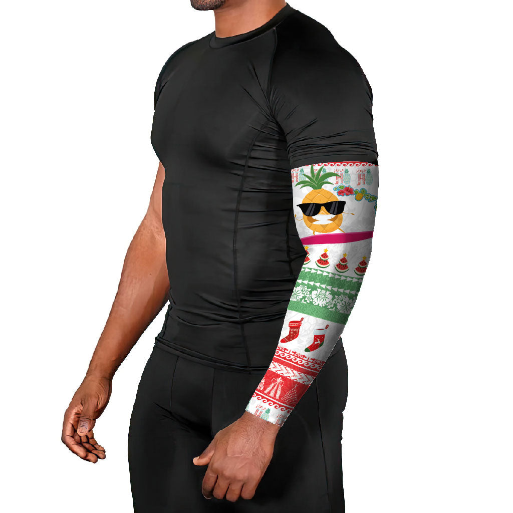 Hawaiian Mele Kalikimaka Arm Sleeves Funny Pineapple Surfing with Map Christmas Stripe Elements LT03 - Polynesian Pride