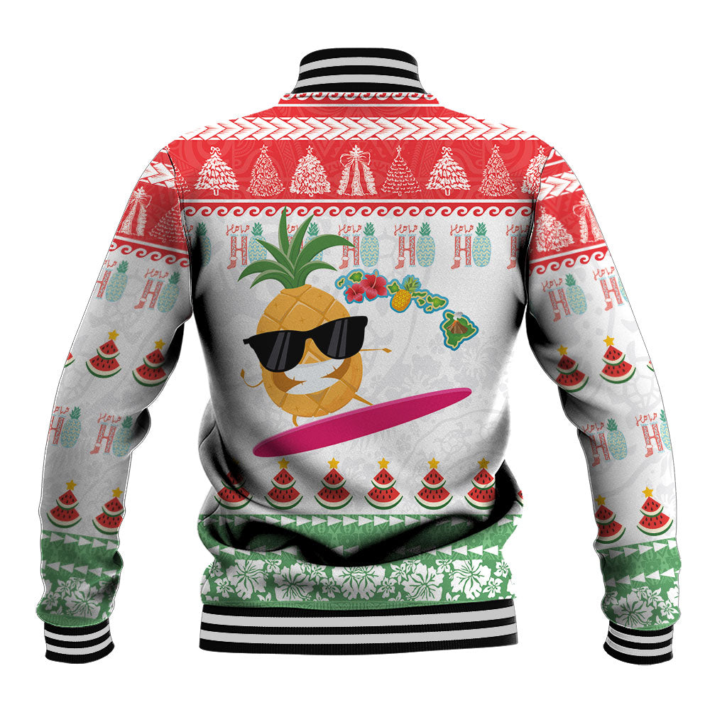 Hawaiian Mele Kalikimaka Baseball Jacket Funny Pineapple Surfing with Map Christmas Stripe Elements LT03 - Polynesian Pride
