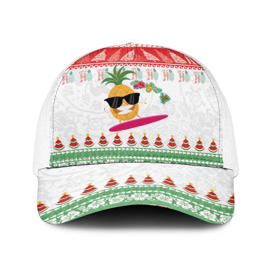 Hawaiian Mele Kalikimaka Baseball Net Cap Funny Pineapple Surfing with Map Christmas Stripe Elements LT03 One Size White Multicolor - Polynesian Pride