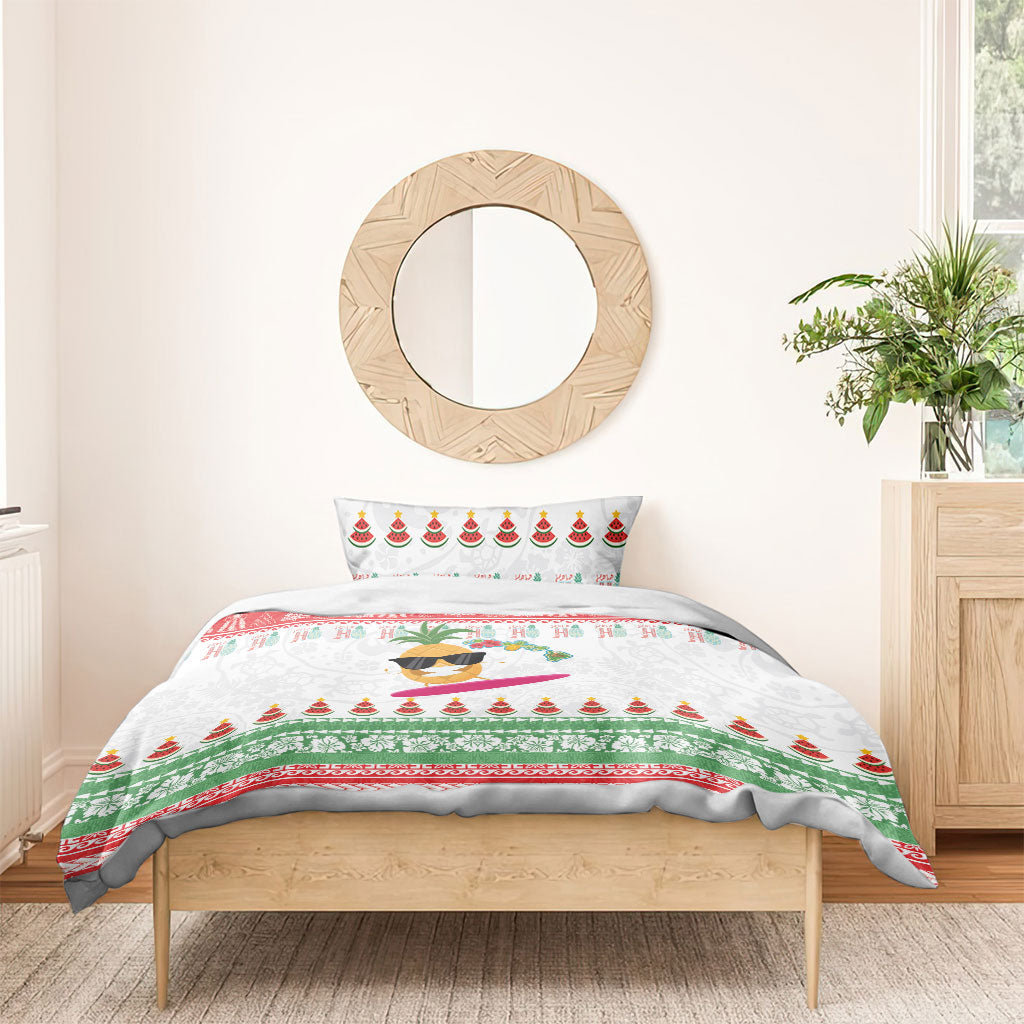 Hawaiian Mele Kalikimaka Bedding Set Funny Pineapple Surfing with Map Christmas Stripe Elements LT03 - Polynesian Pride