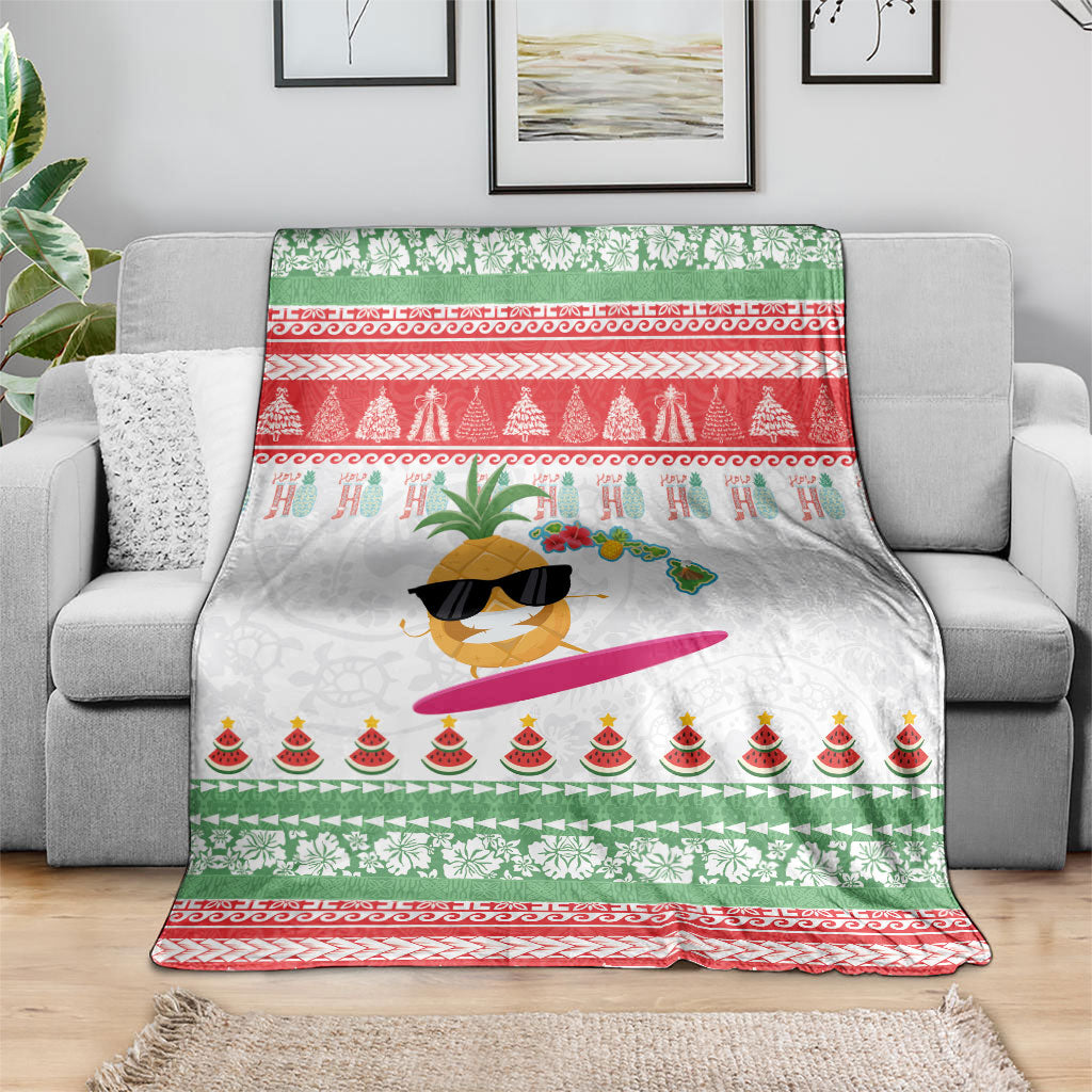 Hawaiian Mele Kalikimaka Blanket Funny Pineapple Surfing with Map Christmas Stripe Elements LT03 - Polynesian Pride