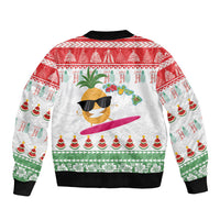 Hawaiian Mele Kalikimaka Bomber Jacket Funny Pineapple Surfing with Map Christmas Stripe Elements LT03 - Polynesian Pride