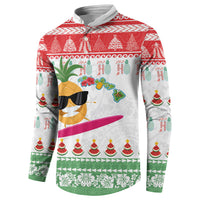 Hawaiian Mele Kalikimaka Button Sweatshirt Funny Pineapple Surfing with Map Christmas Stripe Elements LT03 - Polynesian Pride