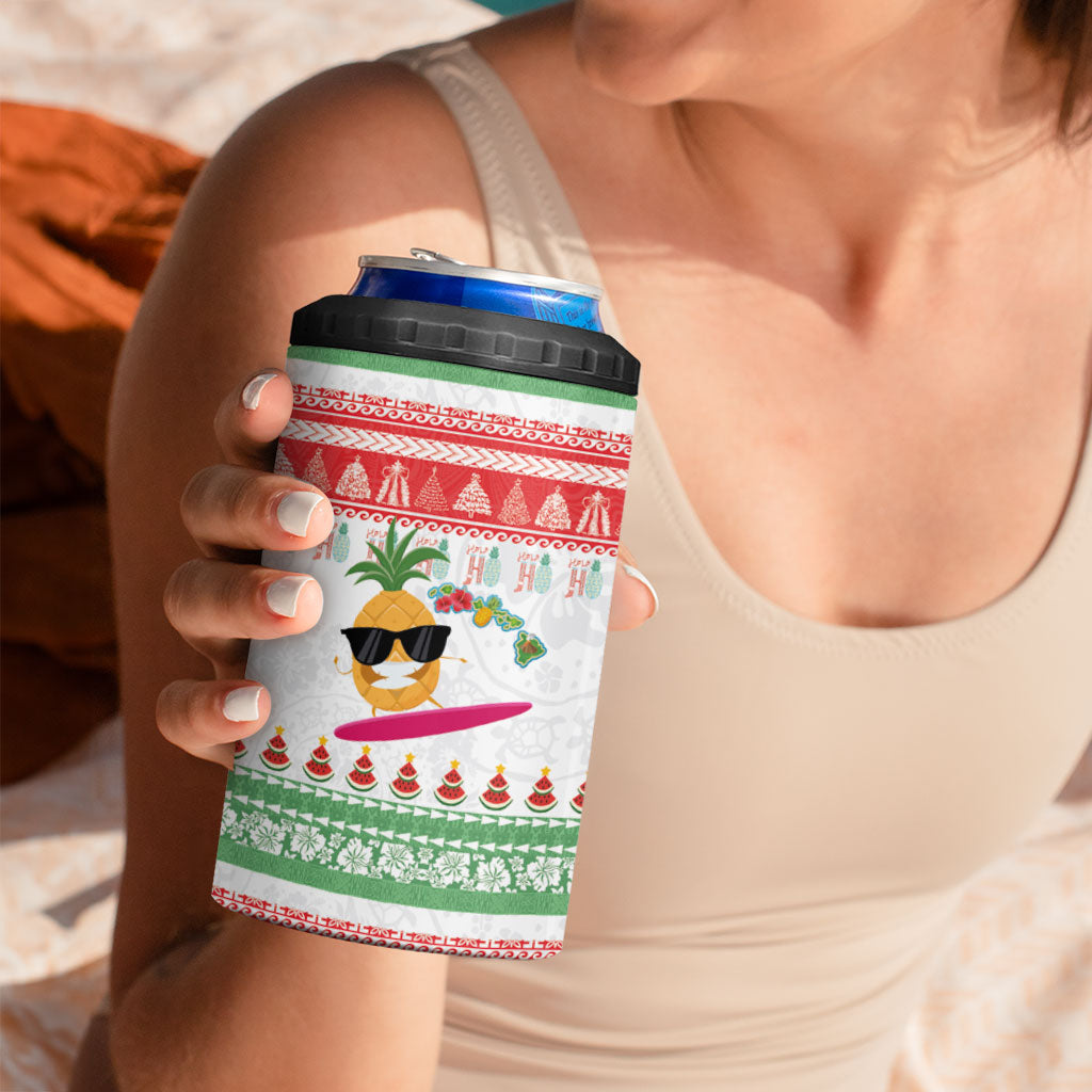 Hawaiian Mele Kalikimaka 4 in 1 Can Cooler Tumbler Funny Pineapple Surfing with Map Christmas Stripe Elements LT03 - Polynesian Pride