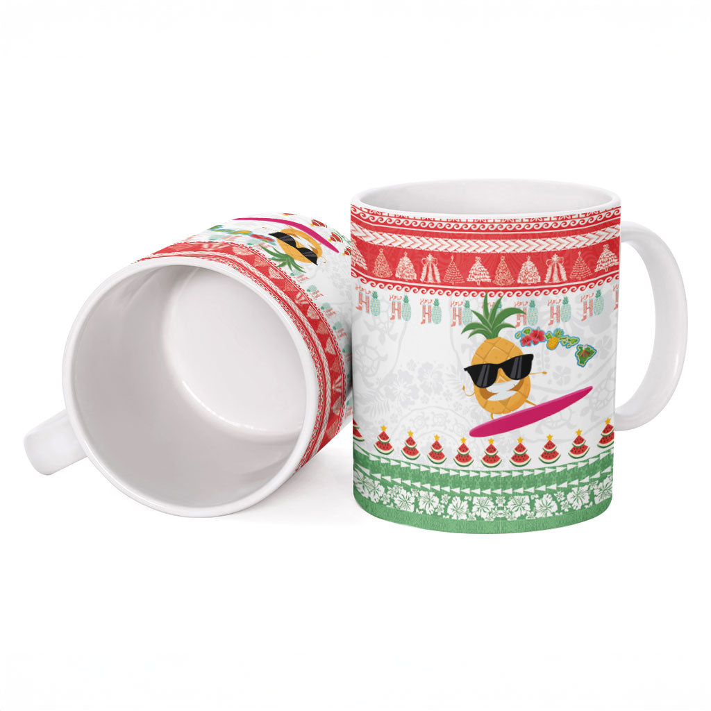 Hawaiian Mele Kalikimaka Ceramic Mug Funny Pineapple Surfing with Map Christmas Stripe Elements LT03 - Polynesian Pride