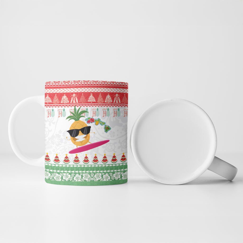 Hawaiian Mele Kalikimaka Ceramic Mug Funny Pineapple Surfing with Map Christmas Stripe Elements LT03 - Polynesian Pride
