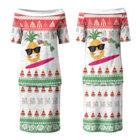 Hawaiian Mele Kalikimaka Couples Matching Puletasi and Long Sleeve Button Shirt Funny Pineapple Surfing with Map Christmas Stripe Elements LT03 - Polynesian Pride