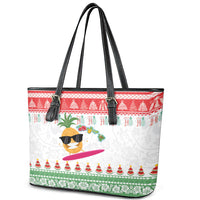 Hawaiian Mele Kalikimaka Leather Tote Bag Funny Pineapple Surfing with Map Christmas Stripe Elements LT03 - Polynesian Pride