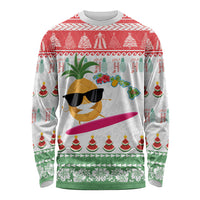 Hawaiian Mele Kalikimaka Long Sleeve Shirt Funny Pineapple Surfing with Map Christmas Stripe Elements LT03 Unisex Multicolor - Polynesian Pride