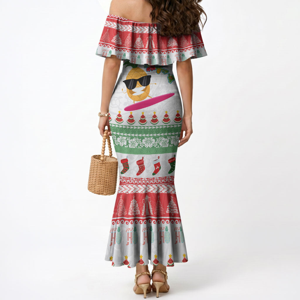 Hawaiian Mele Kalikimaka Mermaid Dress Funny Pineapple Surfing with Map Christmas Stripe Elements LT03 - Polynesian Pride