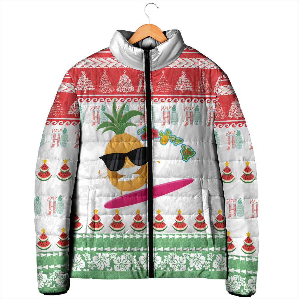 Hawaiian Mele Kalikimaka Padded Jacket Funny Pineapple Surfing with Map Christmas Stripe Elements LT03 - Polynesian Pride