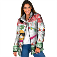 Hawaiian Mele Kalikimaka Padded Jacket Funny Pineapple Surfing with Map Christmas Stripe Elements LT03 Women Multicolor - Polynesian Pride