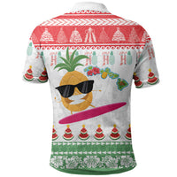 Hawaiian Mele Kalikimaka Polo Shirt Funny Pineapple Surfing with Map Christmas Stripe Elements LT03 - Polynesian Pride