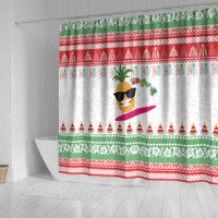 Hawaiian Mele Kalikimaka Shower Curtain Funny Pineapple Surfing with Map Christmas Stripe Elements LT03 - Polynesian Pride