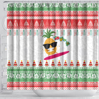 Hawaiian Mele Kalikimaka Shower Curtain Funny Pineapple Surfing with Map Christmas Stripe Elements LT03 - Polynesian Pride