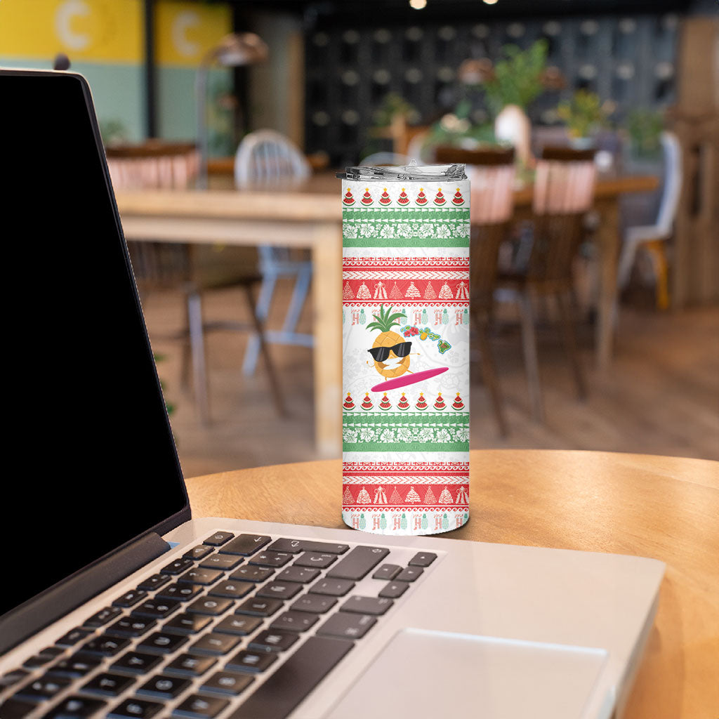 Hawaiian Mele Kalikimaka Skinny Tumbler Funny Pineapple Surfing with Map Christmas Stripe Elements LT03 - Polynesian Pride
