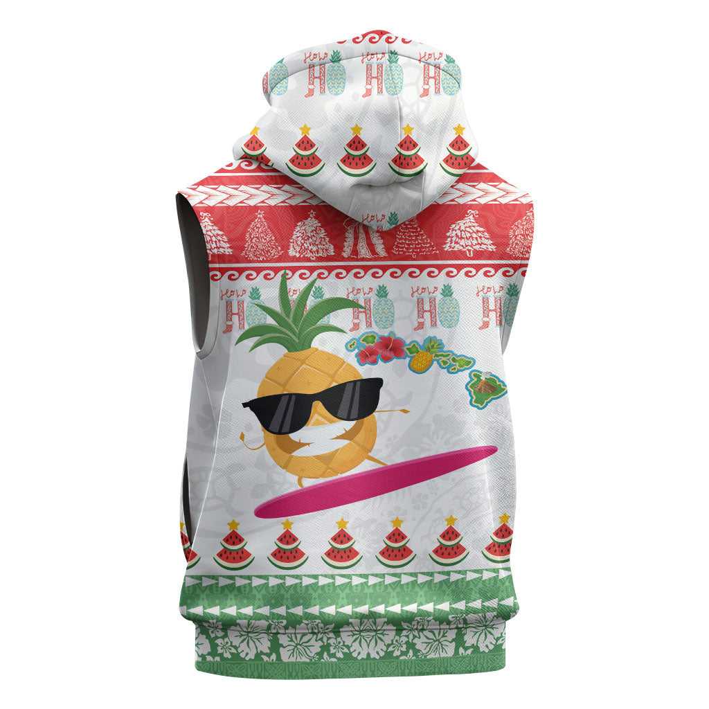 Hawaiian Mele Kalikimaka Sleeveless Hoodie Funny Pineapple Surfing with Map Christmas Stripe Elements LT03 - Polynesian Pride