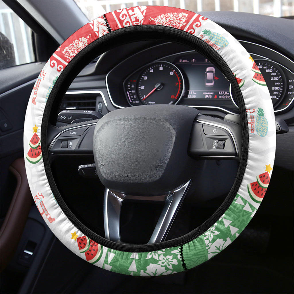 Hawaiian Mele Kalikimaka Steering Wheel Cover Funny Pineapple Surfing with Map Christmas Stripe Elements LT03 - Polynesian Pride