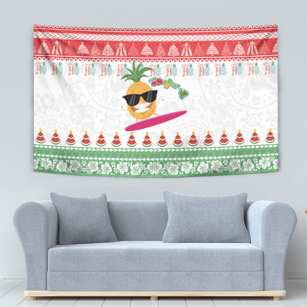 Hawaiian Mele Kalikimaka Tapestry Funny Pineapple Surfing with Map Christmas Stripe Elements LT03 - Polynesian Pride