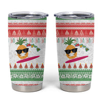 Hawaiian Mele Kalikimaka Tumbler Cup Funny Pineapple Surfing with Map Christmas Stripe Elements LT03 Multicolor - Polynesian Pride