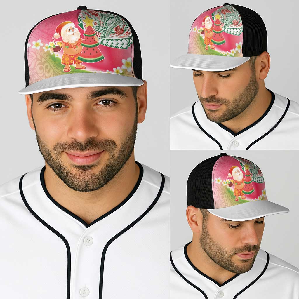 Hawaiian Watermelon Mele Kalikimaka Baseball Net Cap Tropical Tribal Pattern with Funny Santa Claus LT03 - Polynesian Pride