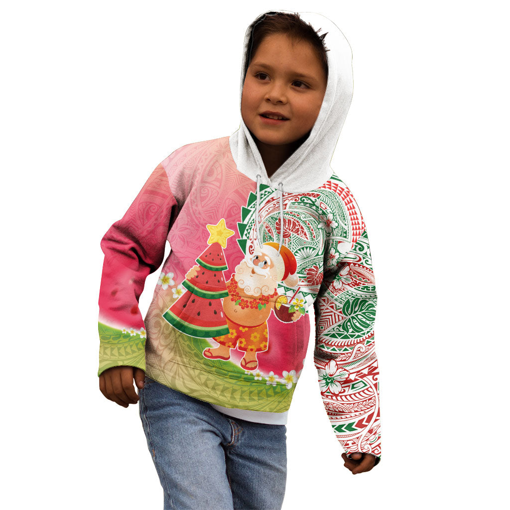 Hawaiian Watermelon Mele Kalikimaka Kid Hoodie Tropical Tribal Pattern with Funny Santa Claus LT03 - Polynesian Pride