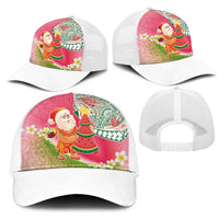 Hawaiian Watermelon Mele Kalikimaka Mesh Trucker Cap Tropical Tribal Pattern with Funny Santa Claus LT03 - Polynesian Pride