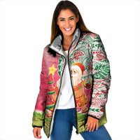 Hawaiian Watermelon Mele Kalikimaka Padded Jacket Tropical Tribal Pattern with Funny Santa Claus LT03 Women Multicolor - Polynesian Pride