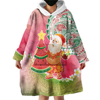 Hawaiian Watermelon Mele Kalikimaka Wearable Blanket Hoodie Tropical Tribal Pattern with Funny Santa Claus LT03 - Polynesian Pride