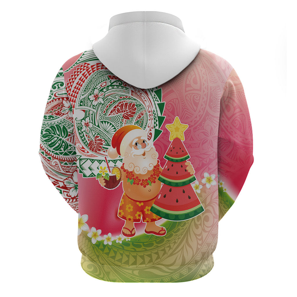 Hawaiian Watermelon Mele Kalikimaka Zip Hoodie Tropical Tribal Pattern with Funny Santa Claus LT03 - Polynesian Pride