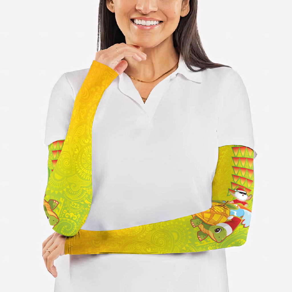 Hawaiian Mango Mele Kalikimaka Arm Sleeves Santa Claus Surfing with Turtle Mango Christmas LT03 - Polynesian Pride