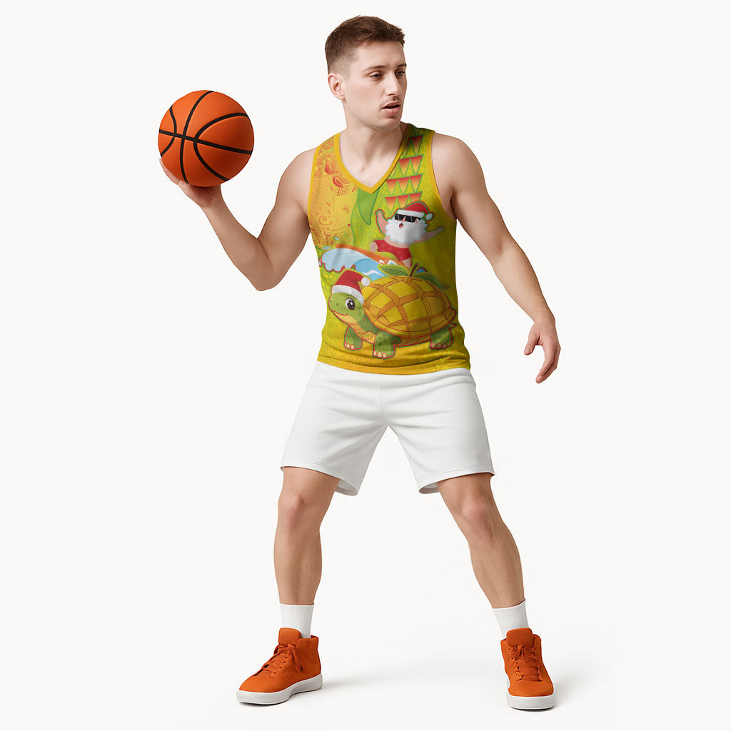 Hawaiian Mango Mele Kalikimaka Basketball Jersey Santa Claus Surfing with Turtle Mango Christmas LT03 - Polynesian Pride