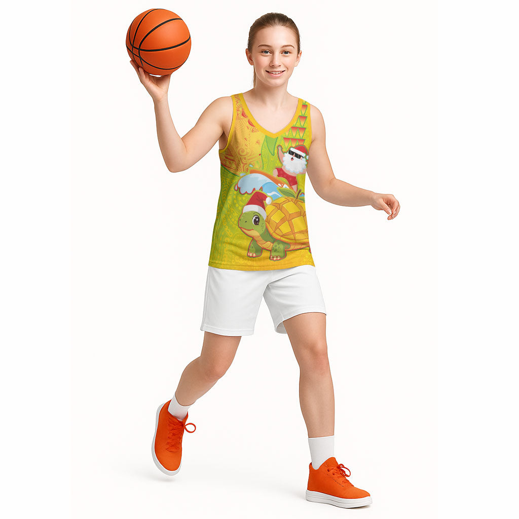 Hawaiian Mango Mele Kalikimaka Basketball Jersey Santa Claus Surfing with Turtle Mango Christmas LT03 - Polynesian Pride