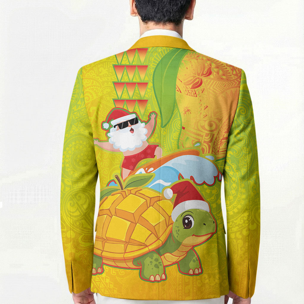 Hawaiian Mango Mele Kalikimaka Blazer Santa Claus Surfing with Turtle Mango Christmas LT03 - Polynesian Pride
