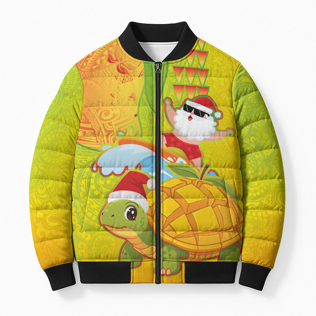 Hawaiian Mango Mele Kalikimaka Bomber Puffer Jacket Santa Claus Surfing with Turtle Mango Christmas LT03 Unisex Multicolor - Polynesian Pride
